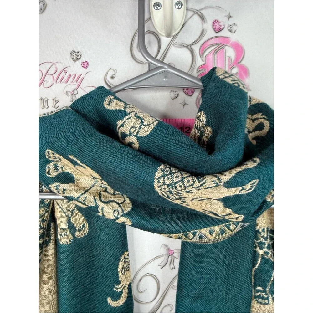 Scarf tassel Teal Elephant Pattern Pashmina Scarf